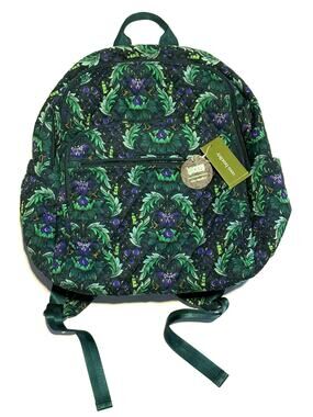 Vera Bradley Wicked Bancroft Backpack Green Lrg Wickedly Beautiful 15.5x12X8”